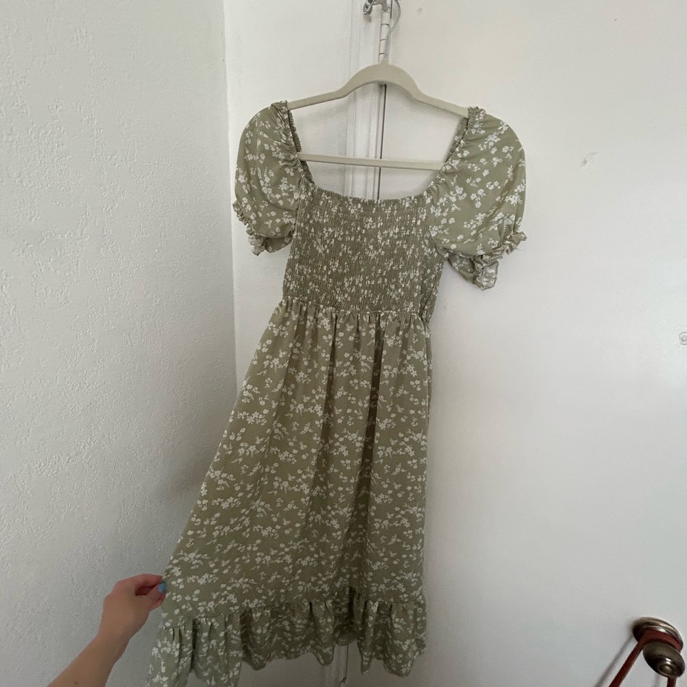 Floral Green Smocked Dress